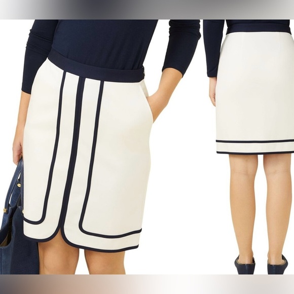 J. McLaughlin Dresses & Skirts - J.Mclaughlin ~ Women's Marf Skirt Mid-Length Pencil Ivory / blue trim Size 6 NWT